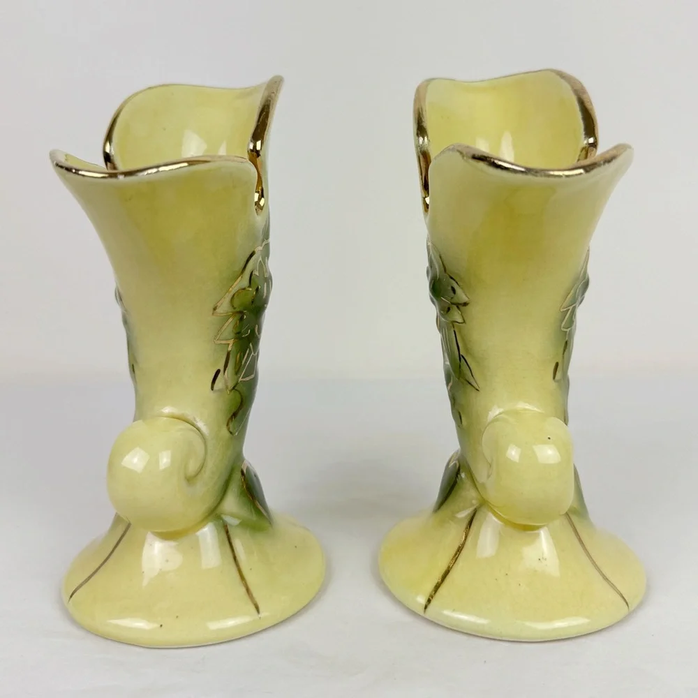 Yellow Floral Cornucopia Vases- Set of Two - Picture 4 of 8